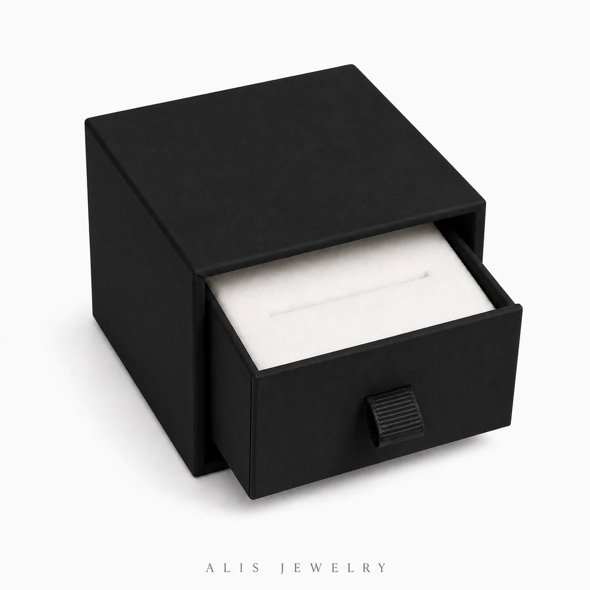 boîte à bijoux format bague noire - Alis Jewelry - fond blanc