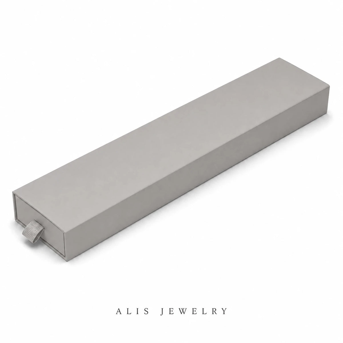 boîte à bijoux format collier grise - Alis Jewelry - fond blanc