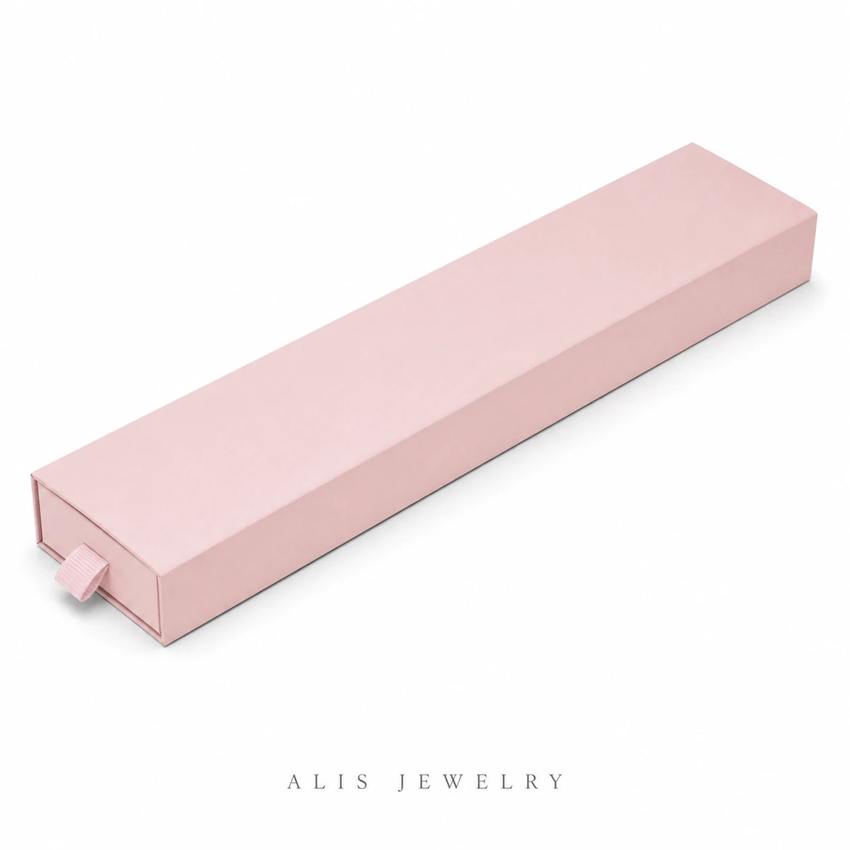 boîte à bijoux format collier rose - Alis Jewelry - fond blanc