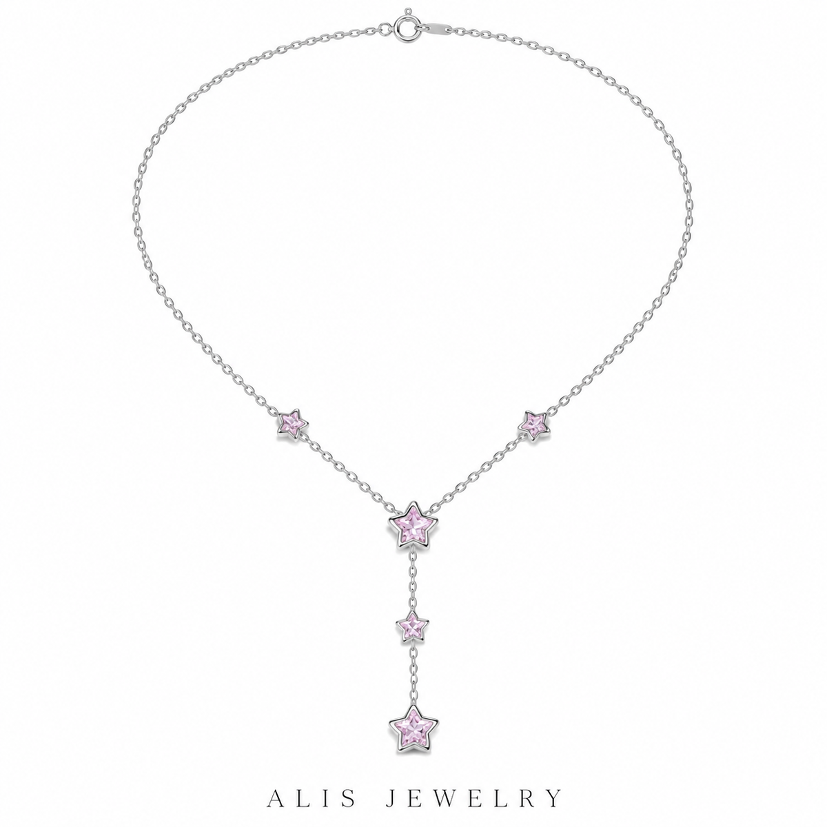 Collier cascade d'étoiles roses argent 925 - Alis Jewelry - fond blanc