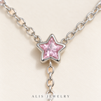Collier cascade d'étoiles roses argent 925 - Alis Jewelry - gros plan / zoom
