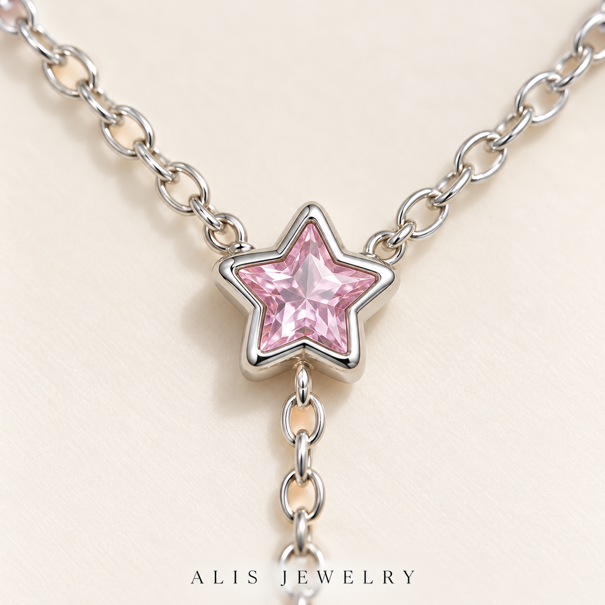 Collier cascade d'étoiles roses argent 925 - Alis Jewelry - gros plan / zoom