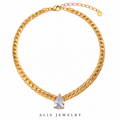 Collier chaîne cubaine goutte zircon plaqué or 18K - Alis Jewelry - fond blanc