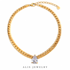 Collier chaîne cubaine goutte zircon plaqué or 18K - Alis Jewelry - fond blanc