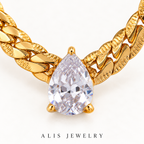 Collier chaîne cubaine goutte zircon plaqué or 18K - Alis Jewelry - gros plan / zoom