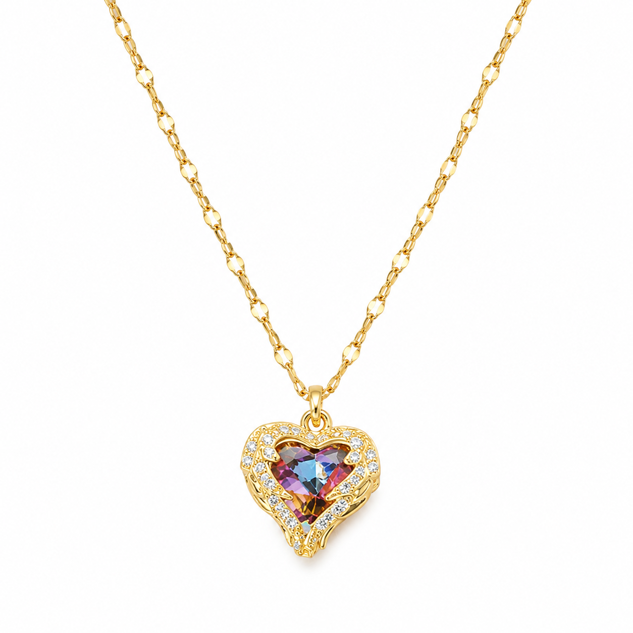 Collier cœur océan zircon doré