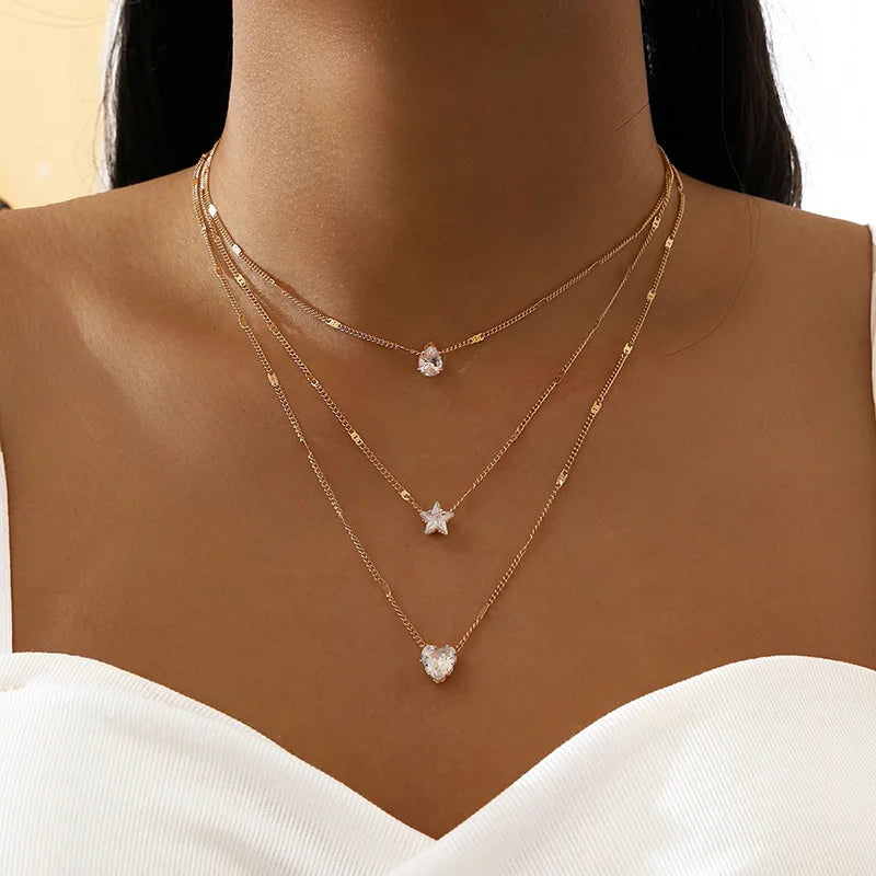 Multi-Chain Necklace with Zircon Stones