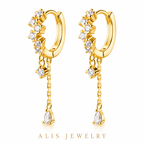 Créoles pendantes chaîne et goutte plaqué or 18K - Alis Jewelry - fond blanc