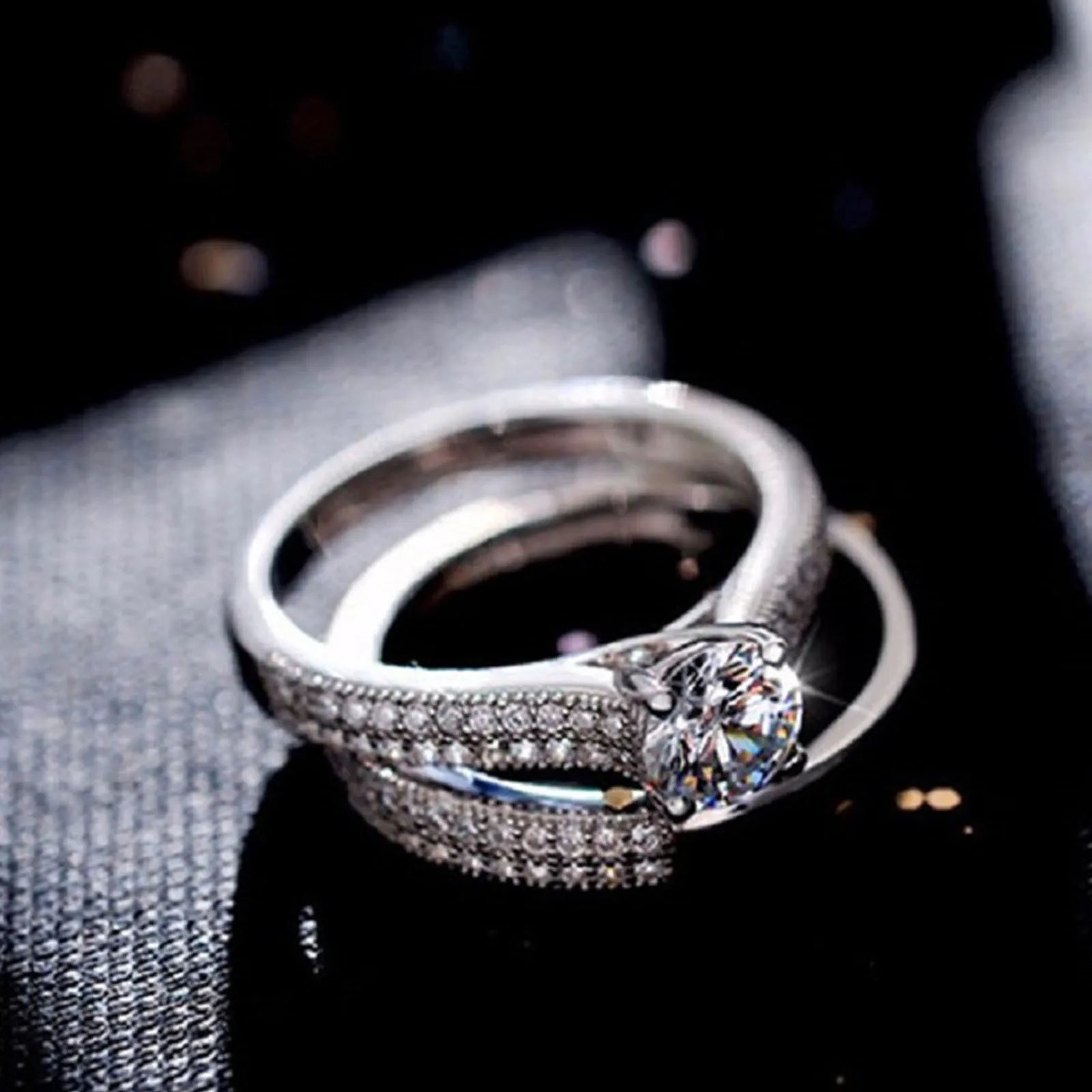 bague duo halo vintage argent