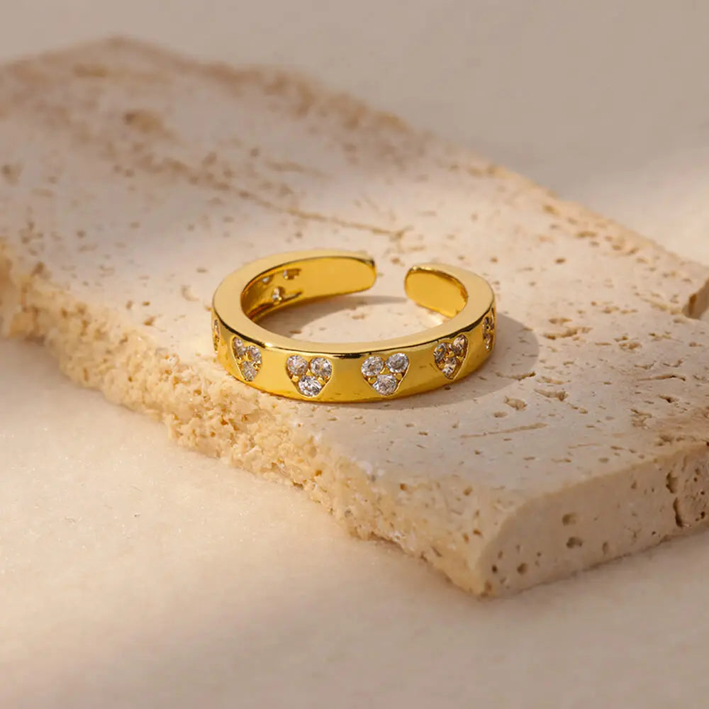 Gold Zircon Heart Ring
