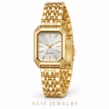 Montre bracelet dorée cadran rectangulaire - Alis Jewelry - fond blanc
