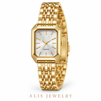 Montre bracelet dorée cadran rectangulaire - Alis Jewelry - fond blanc