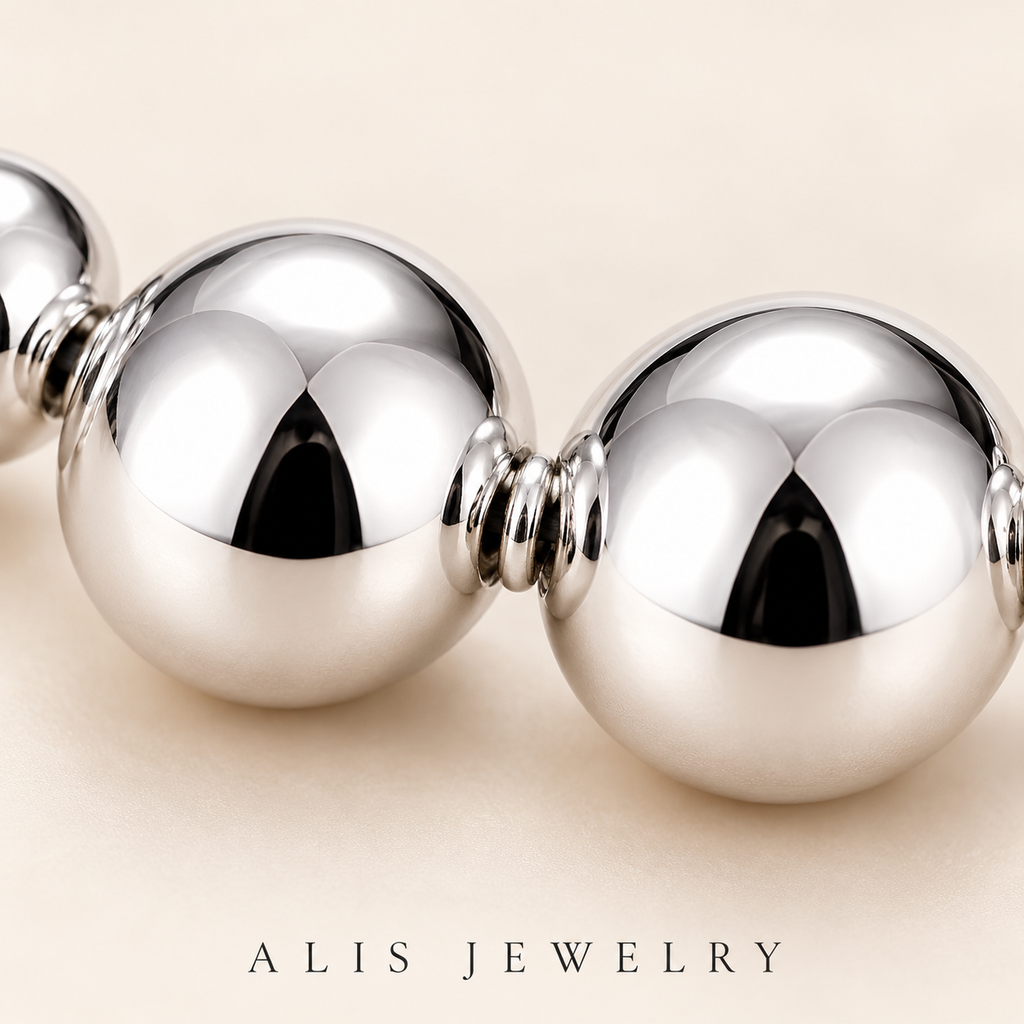 Parure collier et bracelet boules argent 925 - Alis Jewelry - gros plan / zoom