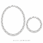 Parure collier et bracelet maille marine argent 925 - Alis Jewelry - fond blanc