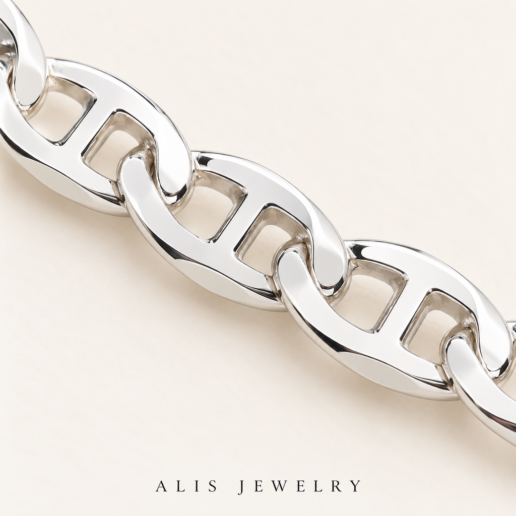 Parure collier et bracelet maille marine argent 925 - Alis Jewelry - gros plan / zoom