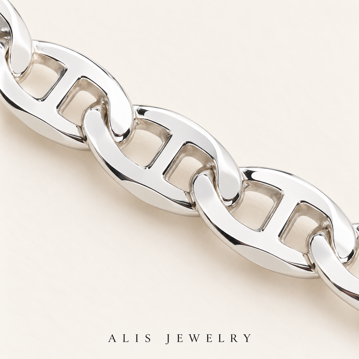 Parure collier et bracelet maille marine argent 925 - Alis Jewelry - gros plan / zoom