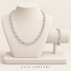 Parure collier et bracelet maille marine argent 925 - Alis Jewelry - sur support minéral