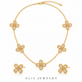 Parure trèfles porte-bonheur plaqué or 18K - Alis Jewelry - fond blanc