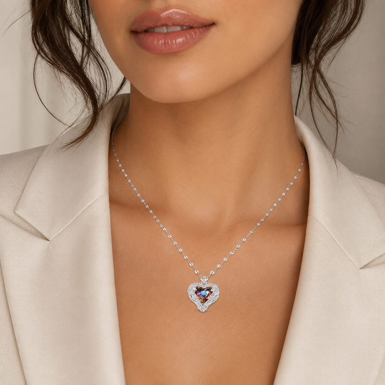 Collier cœur océan zircon doré