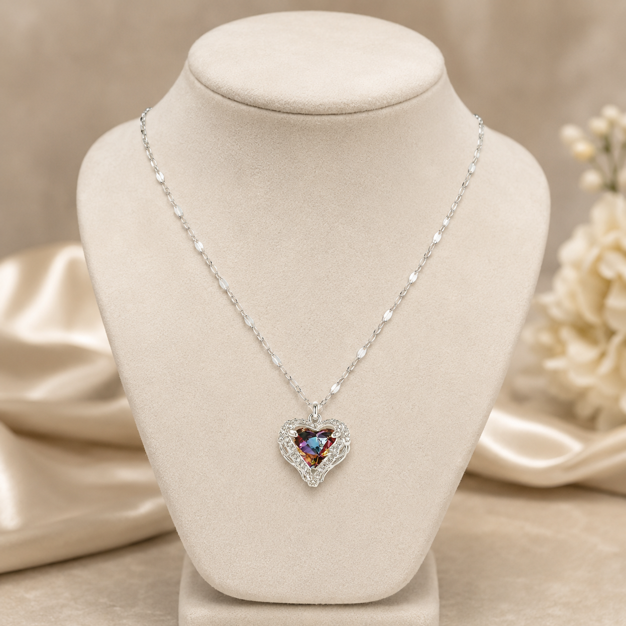 Collier cœur océan zircon doré