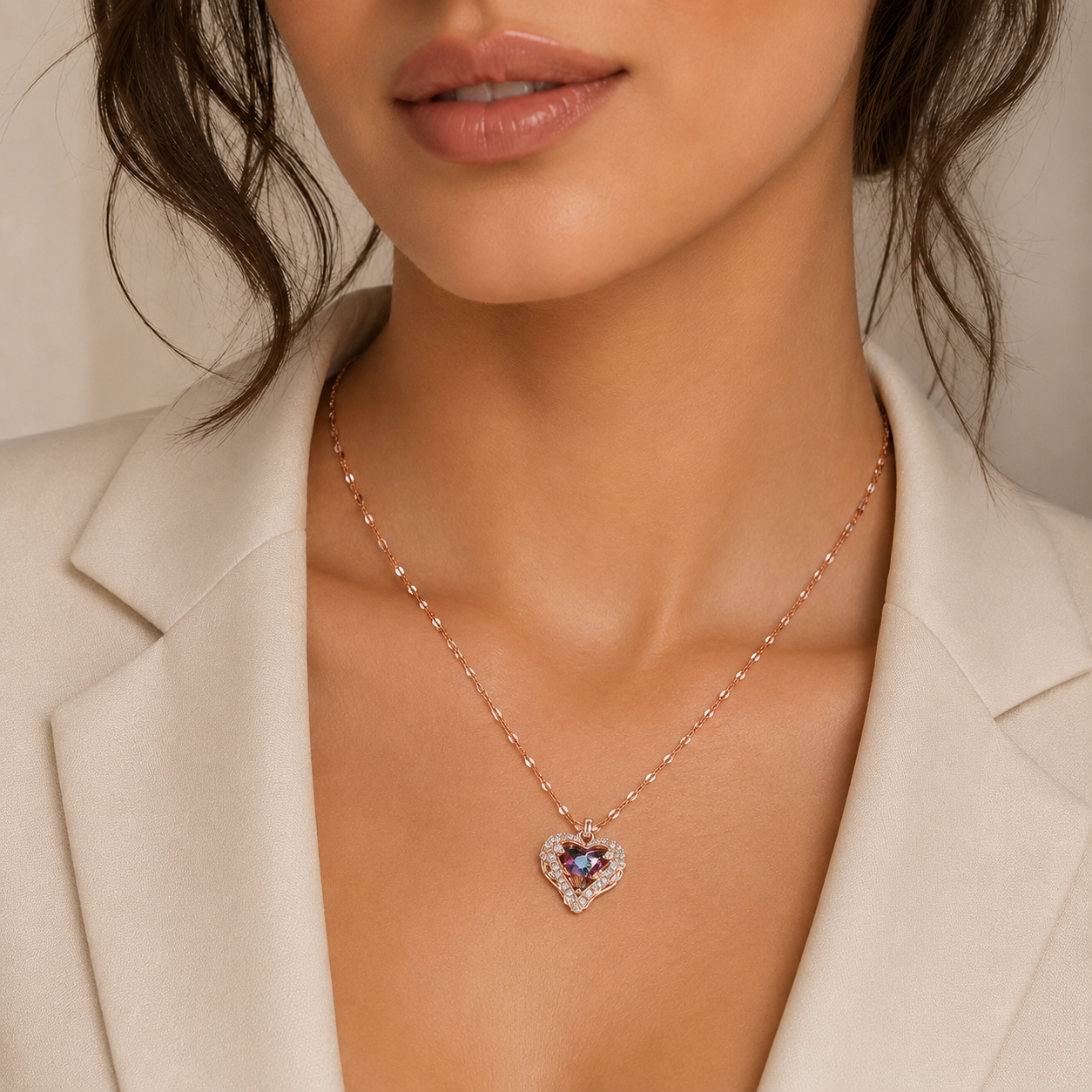 Collier cœur océan zircon doré