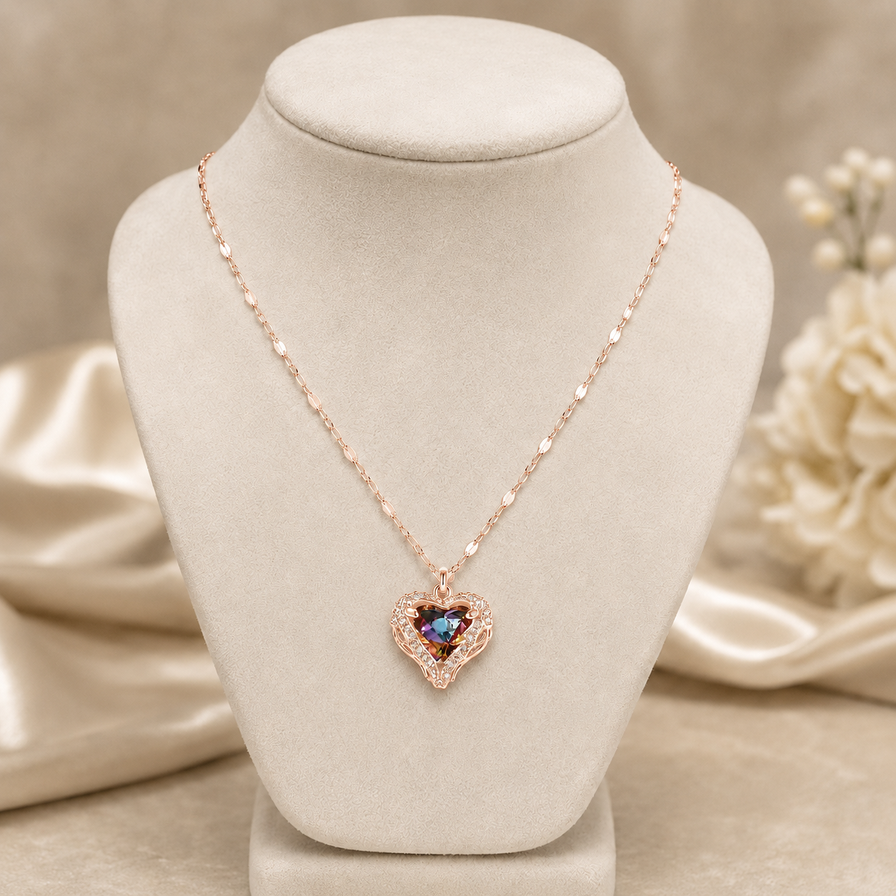 Collier cœur océan zircon doré